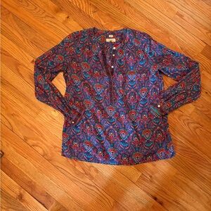 LOFT Blue and Red Paisley Blouse